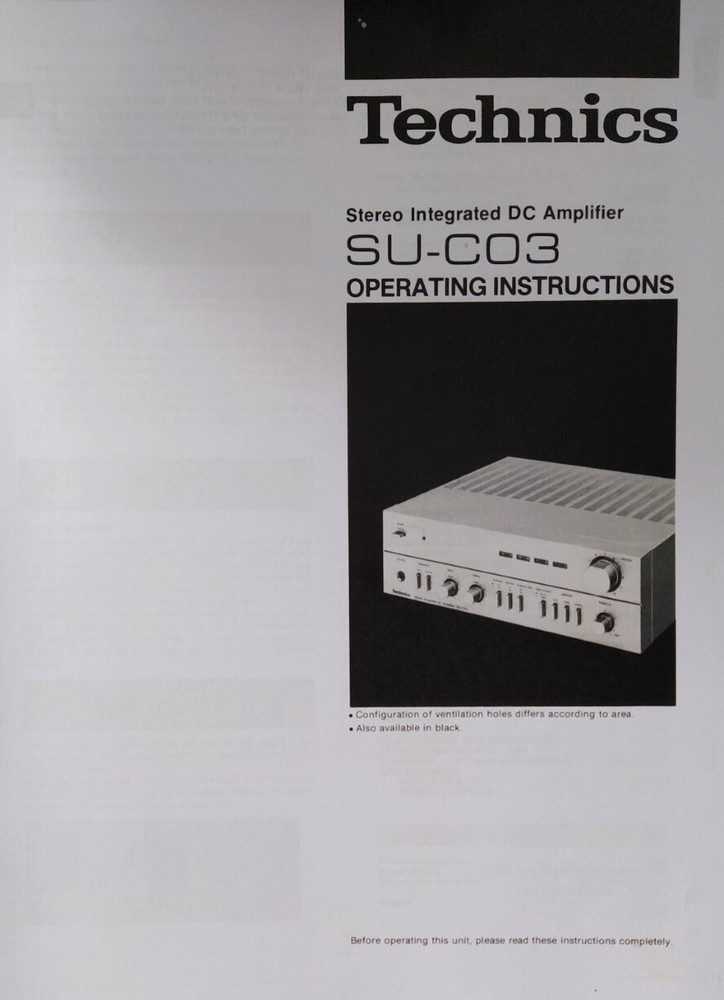 Technics SU-C03 Integrated Stereo Amplifier Operating Instructions USER MANUAL
