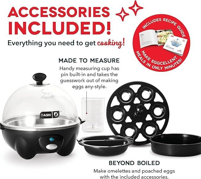 DASH Rapid Egg Cooker – 6 Egg Capacity, Auto Shut-Off, HardPoached – Black