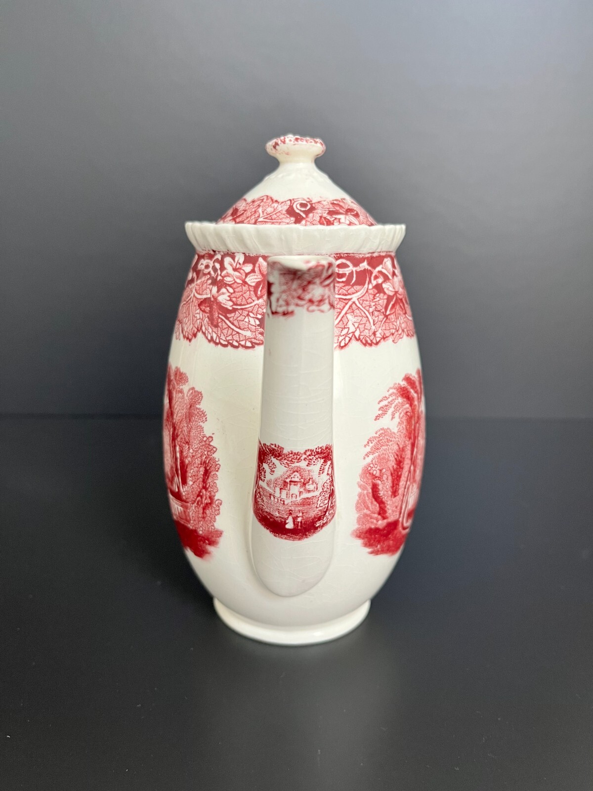 Antique MASON'S VISTA Patent Ironstone England Pink Coffee Tea Pot & Lid 1920s