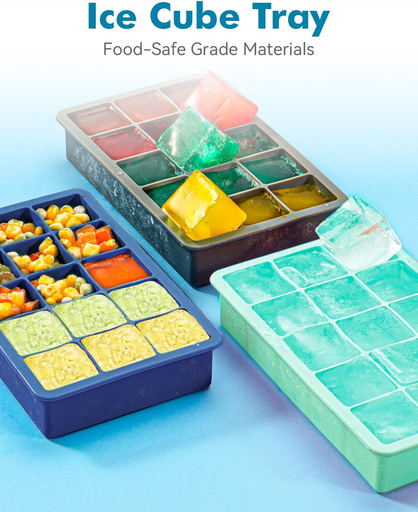 Silicone Ice Cube Trays for Freezer 2 Pack, Easy Release Square Ice Cubes Mold,