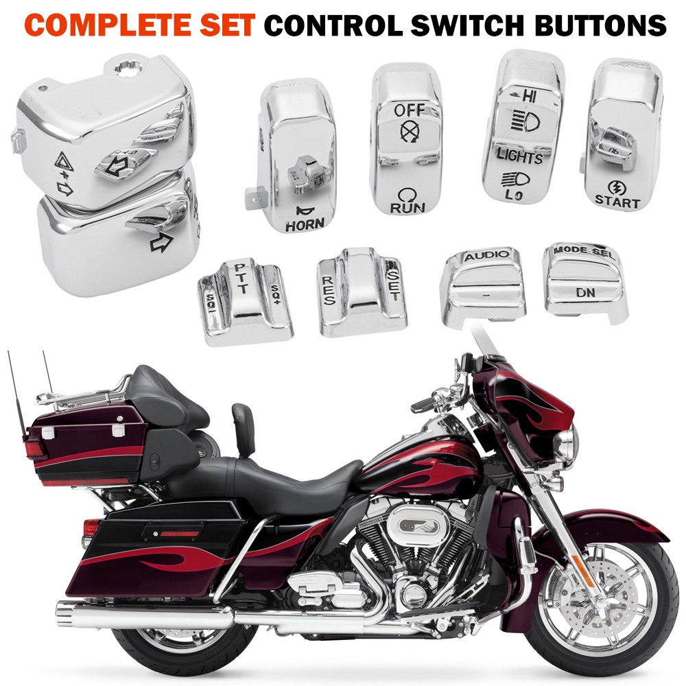 10Pcs Chrome Hand Control Switch Housing Cap Button Cover For Harley Road Glide