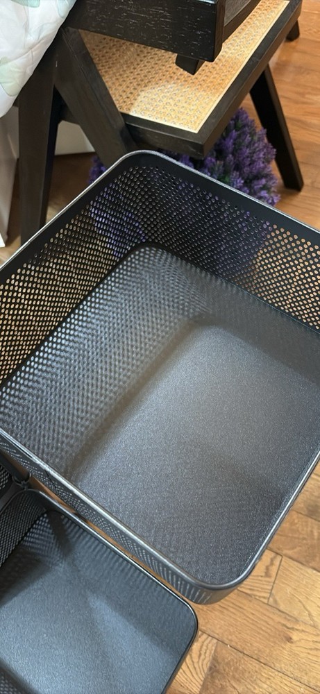 Black Metal 4-Compartment Rectangular Storage Basket Cart on Wheels