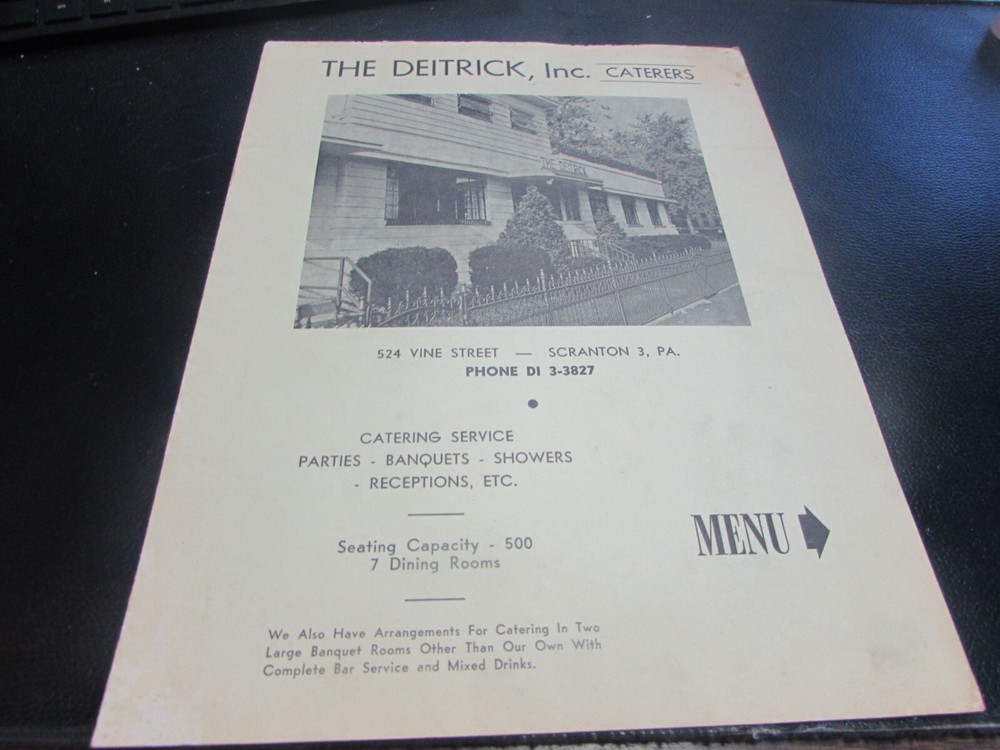 ORIGINAL - THE DEITRICK - CATERERS - SCRANTON PA - MENU