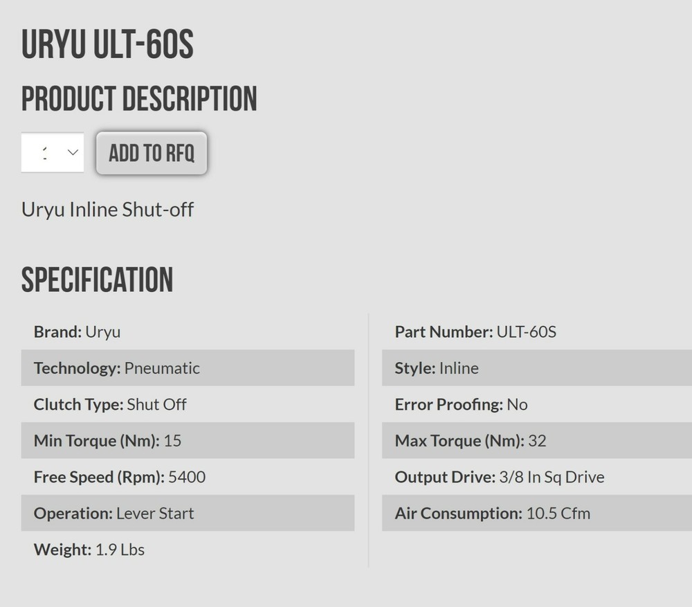 3/8” Drive Inline Pulse Nutrunner Screwdriver Air / Pneumatic Refurbished [C5B2]