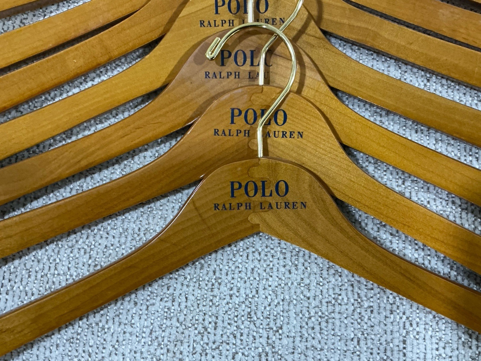 POLO Ralph Lauren LOT of 10 Brown Wooden Retail Store Curved Clothes Hangers