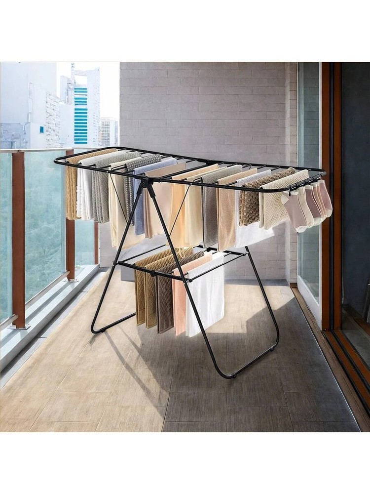 Free-Standing Metal Clothes Drying Rack Sock Clips Foldable Laundry