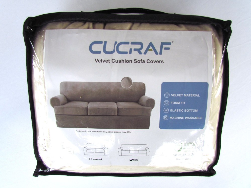 CUCRAF T Cushion Sofa Cover 4 Piece Slipcovers, Soft Thick Velvet * Ivory * NEW