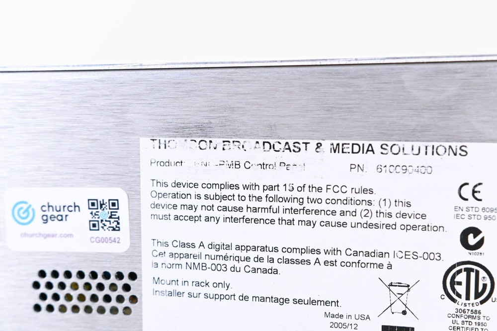 Grass Valley ENC-PMB Control Panel CG00542
