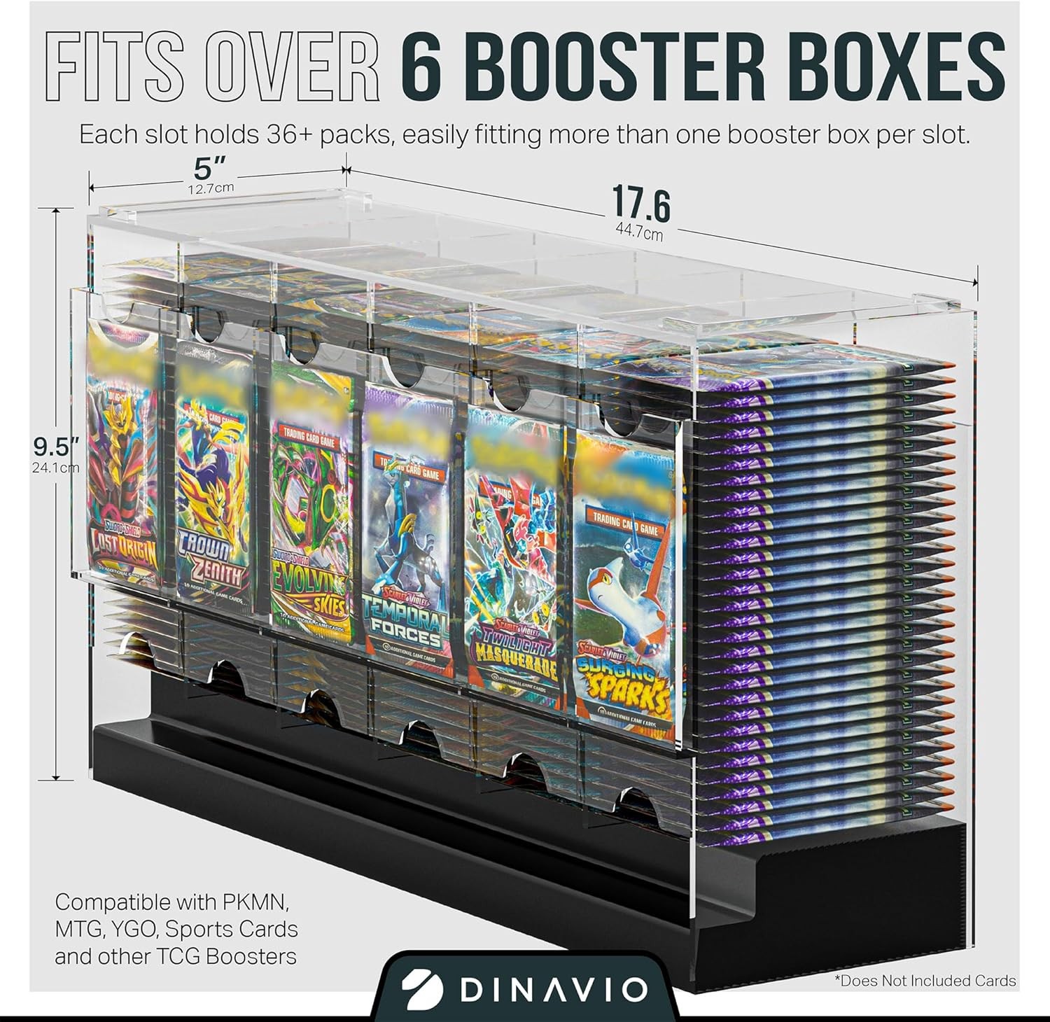 6-Slot Booster Pack Dispenser Acrylic with Black Base - Stackable