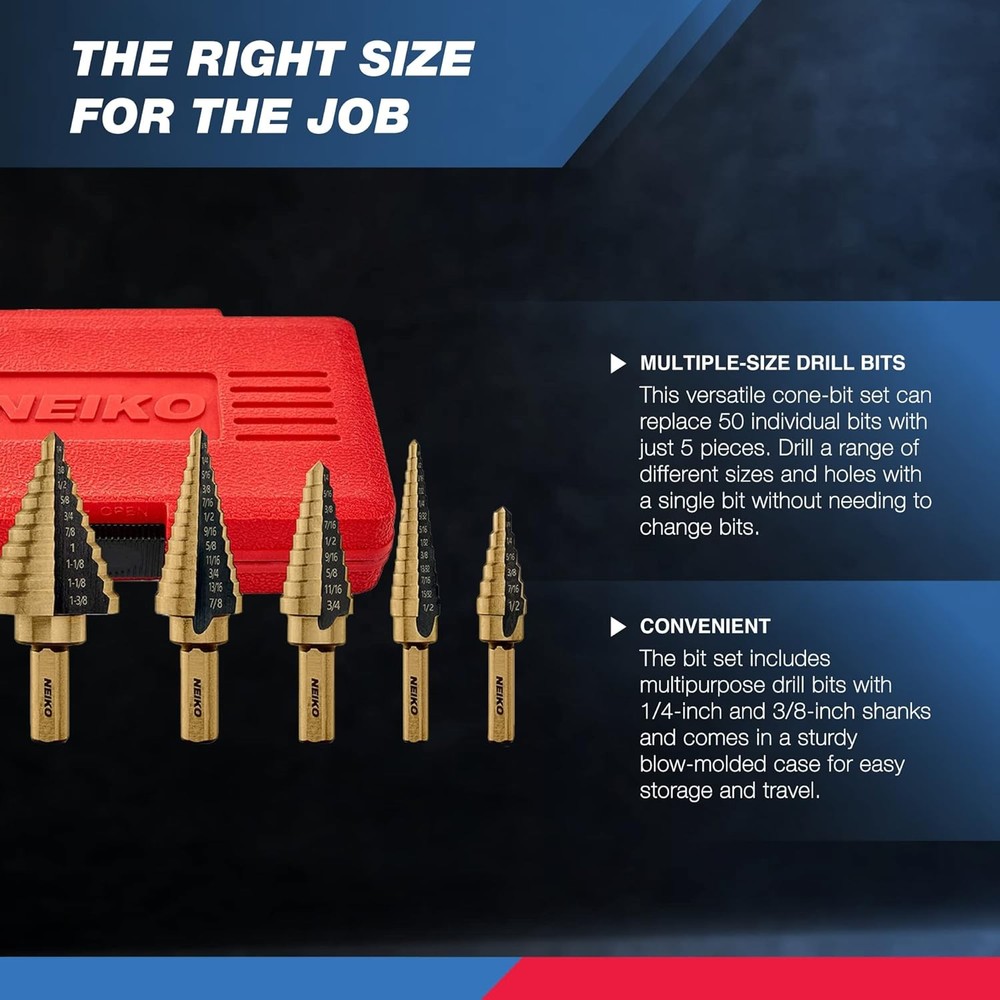 NEIKO 10197A Step Drill Bit Set 5 Pc Metal