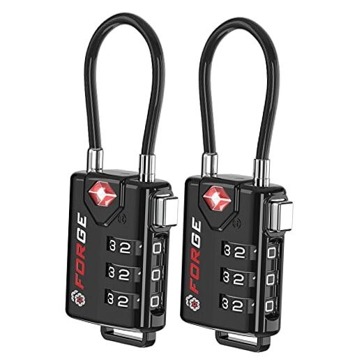 TSA Approved Cable Luggage Locks, Re-settable Combination with Black 2 Pack