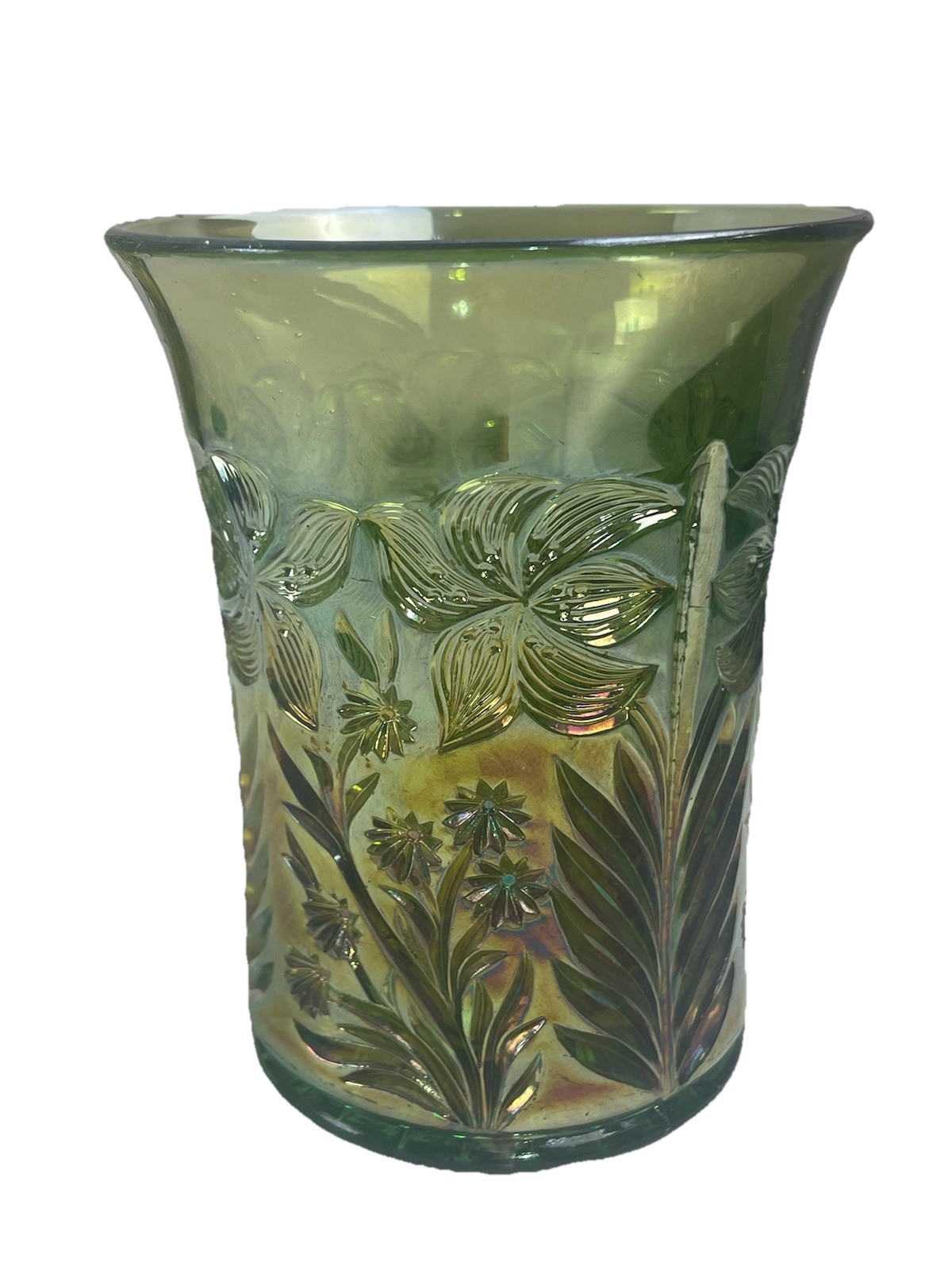 RARE IMPERIAL GREEN CARNIVAL GLASS TIGER LILY PATTERN 5 PC WATER SET