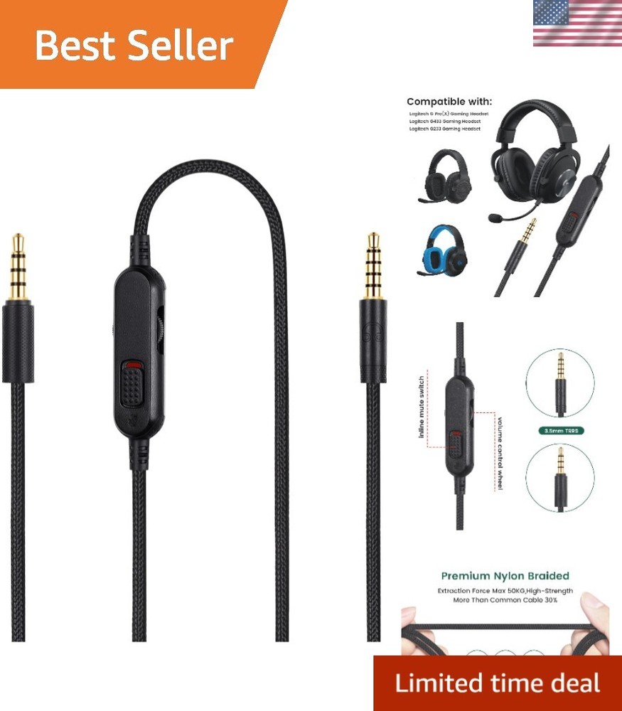 6ft Detachable Headset Cable with Inline Volume Controller for Multiple Devices