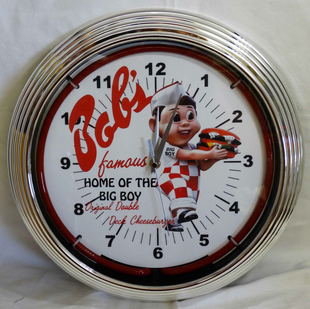 Bob's Big Boy Original Double Deck Cheeseburger Red Single Neon Clock
