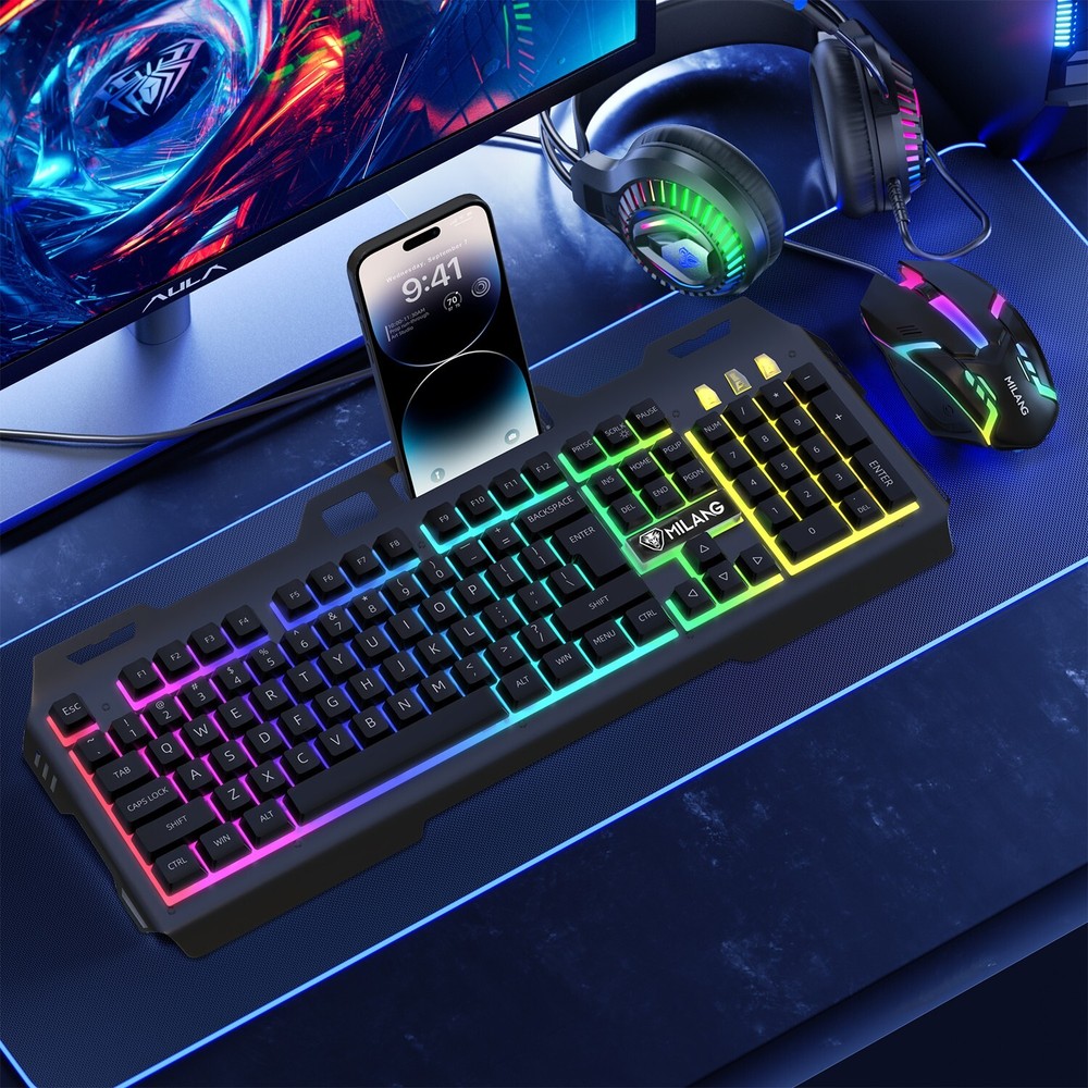 Wired Gaming Keyboard and Mouse Combo Mechanical Backlit for PC Computer Laptop