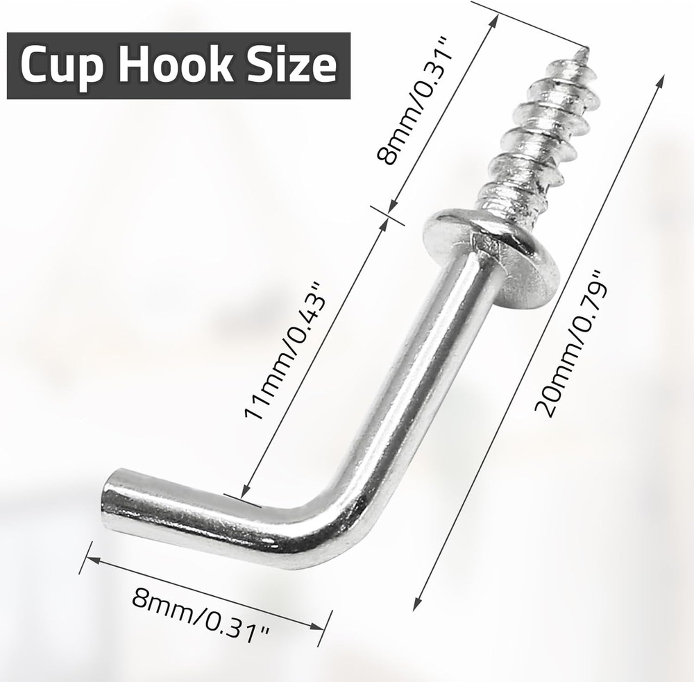 100 Pack 1/2" L Shaped Hooks, Silver Mini Self Tapping Screw Hooks for Hanging