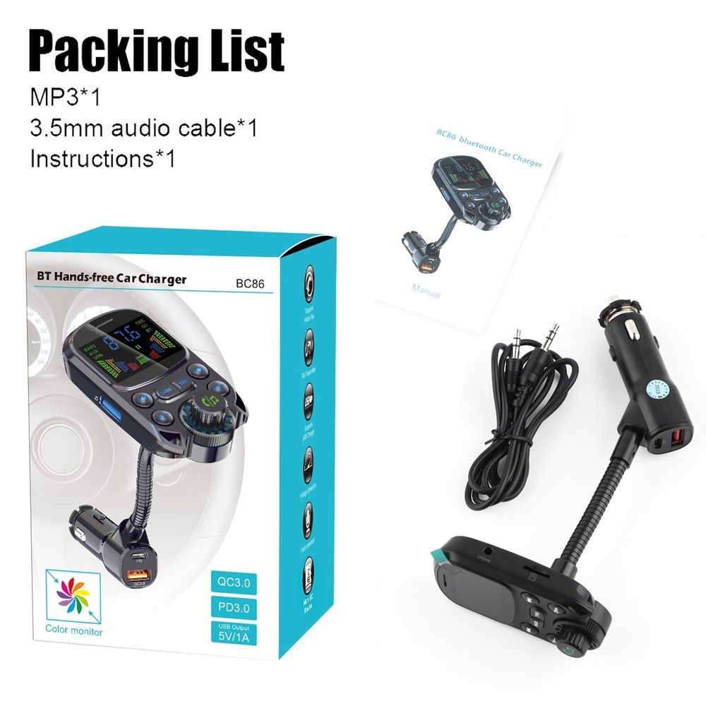 Car Bluetooth FM Transmitter Wireless MP3 Player USB PD Fast Car Charger Adapter