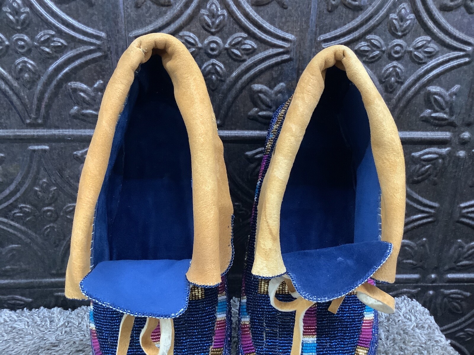 Native American Ute Tribe Fully Beaded Smoked Buckskin Ceremonial Moccasins