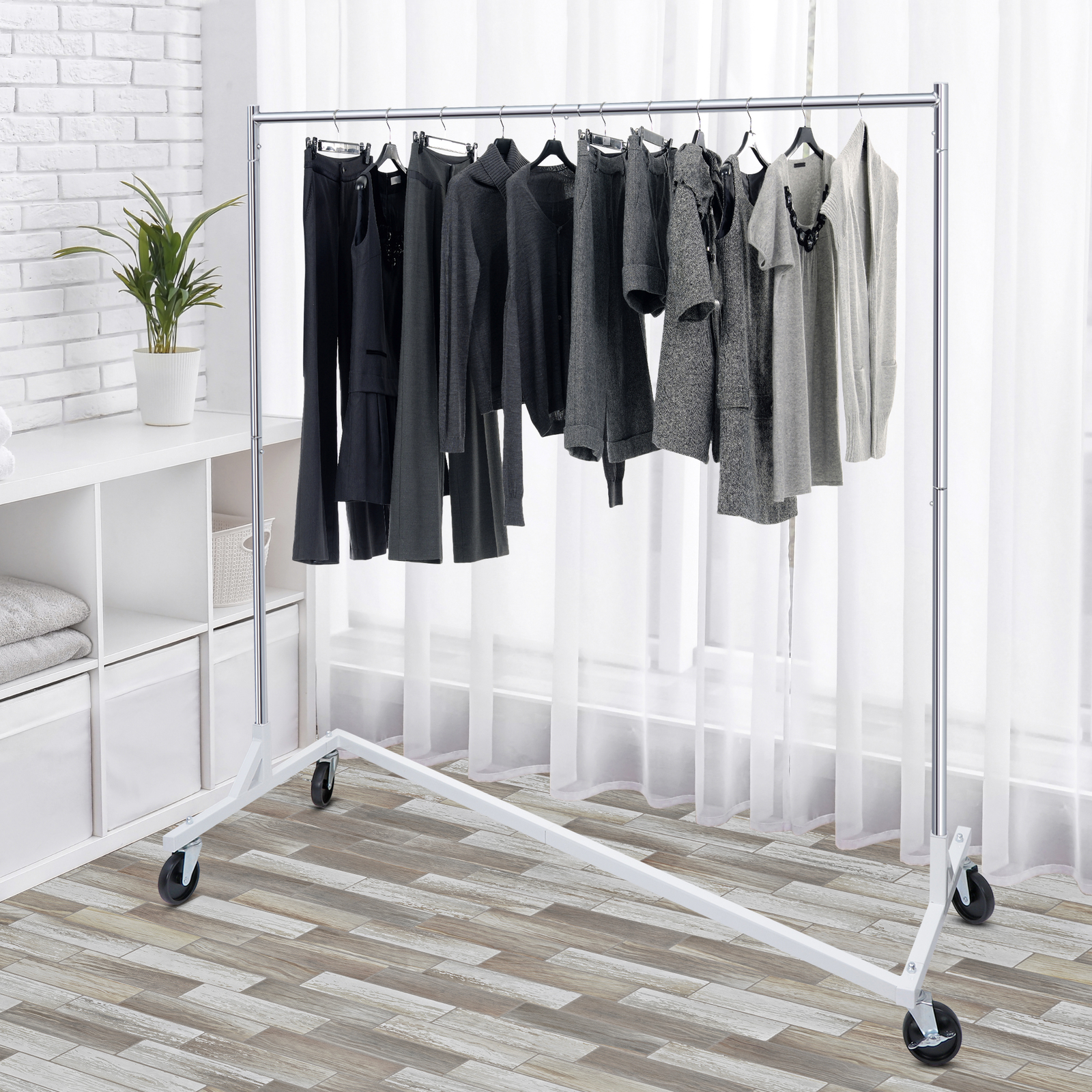 Commercial Garment Rack Rolling Collapsible Clothing Shelf Z-Base w/ Wheels