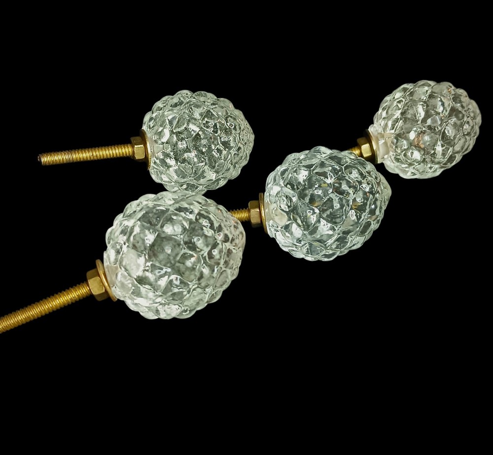 4 Clear Glass Oblong Egg Shaped Drawer Pulls Knobs Bumpy Round Texture 1"x1.75"