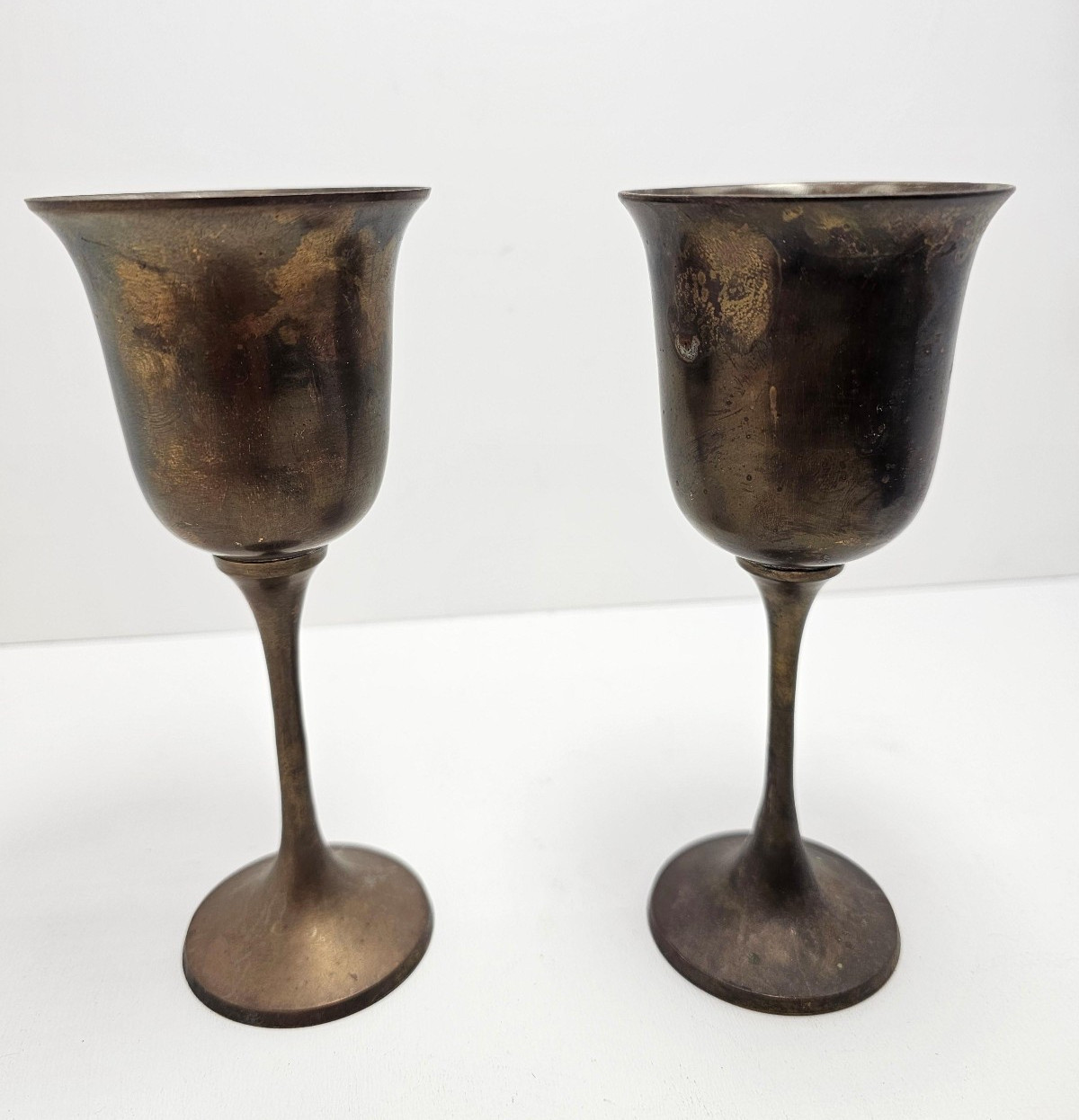 Vintage 1950s Silver Plated Brass Wine Goblet 6.5" Tall  by 2-5/8" wide