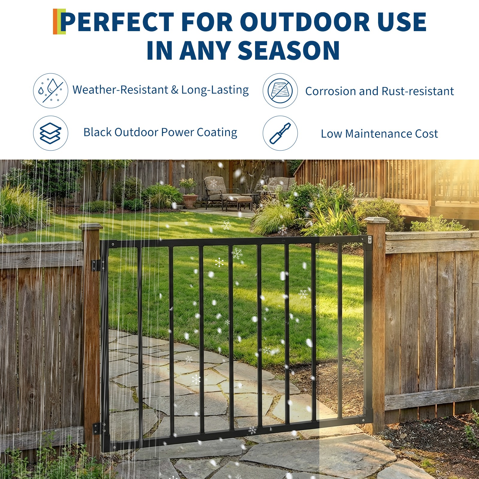 Heavy-Duty Deck Fence Gate 32.5" H x 48" W Black Metal Gate for Patio Yard Fence