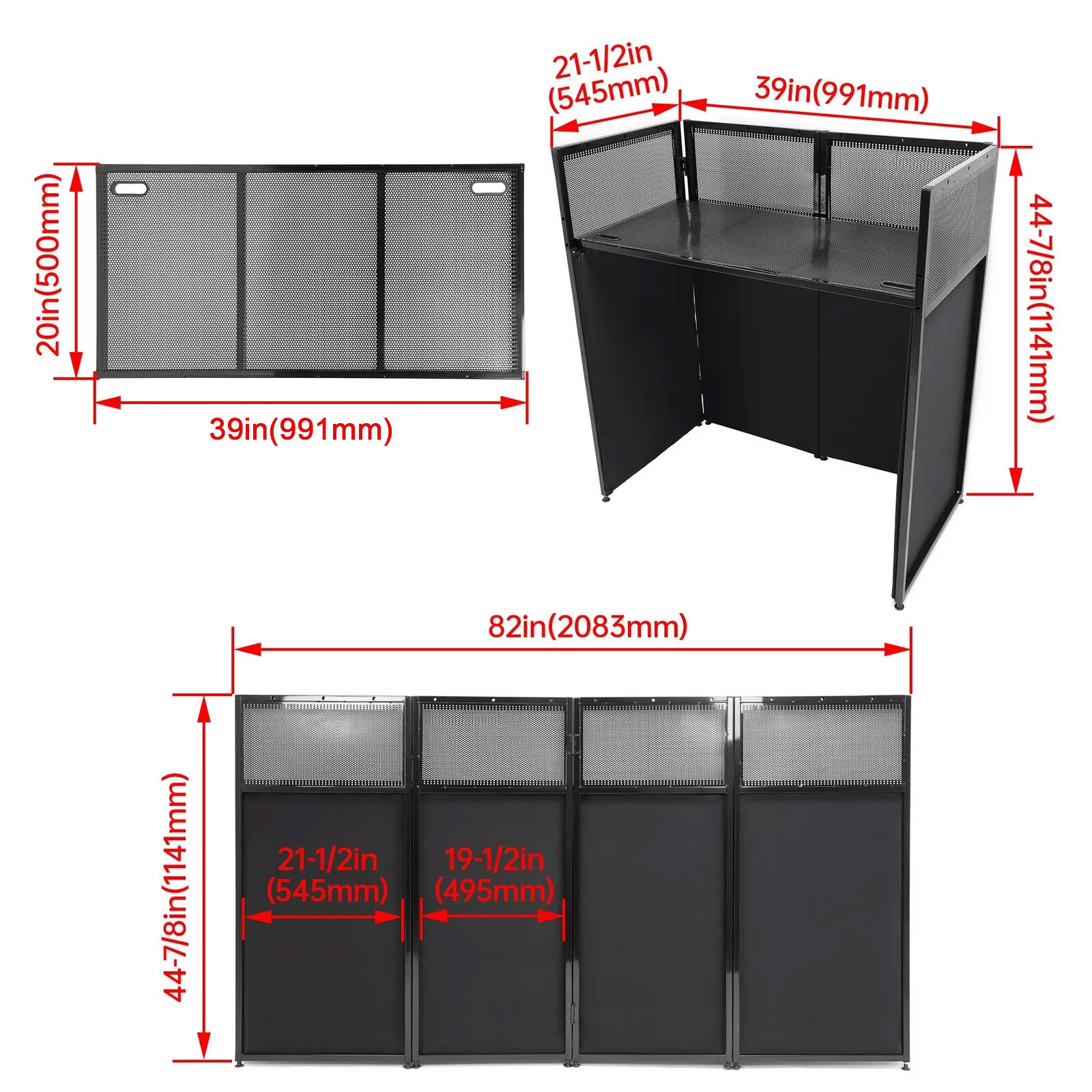 DJ Table Station Adjustable Booth Facade + Flat Table w/Travel Bag 20x40x45"