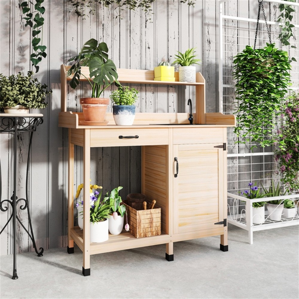 Potting Table Garden Work Bench Open Shelf Storage