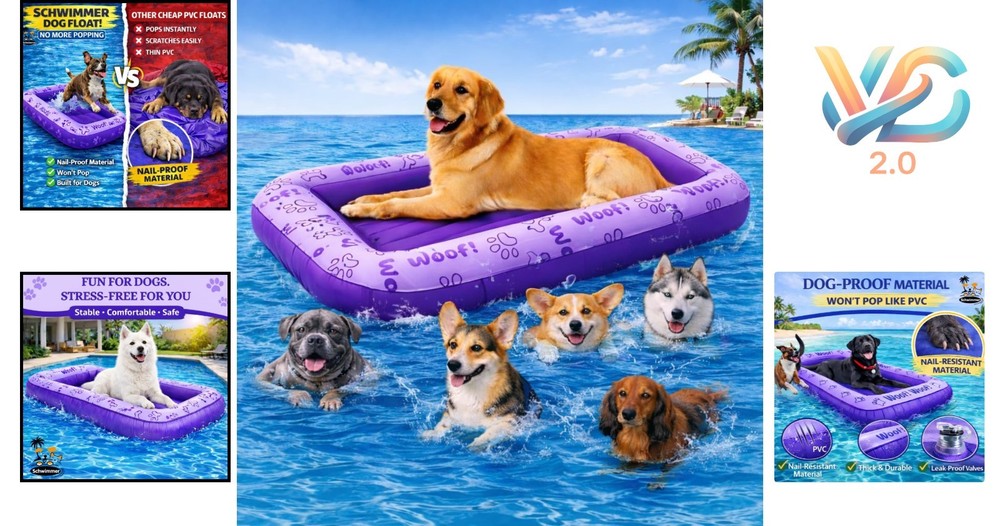 Dog Pool Float Large Dogs Up to 220lbs Inflatable Puncture-Resistant Float Pu...