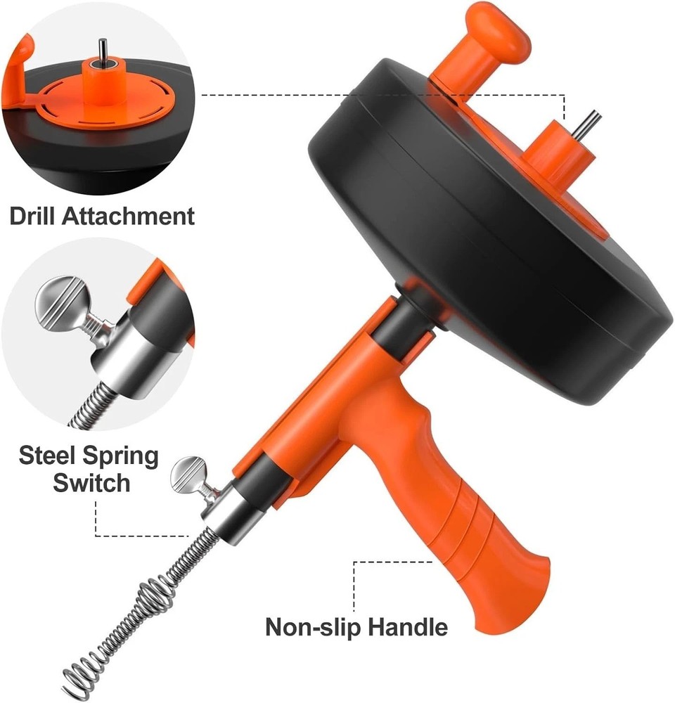 Heavy Duty 35ft Steel Drain Auger with Drill Adapter - Effective Drain Solution
