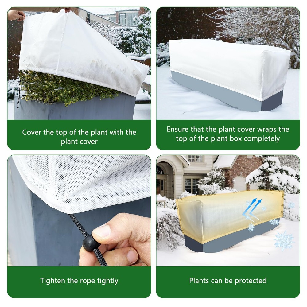 3Pack Rectangular Winter Plant Covers 2.36 oz/yd² Frost Protection Drawstring