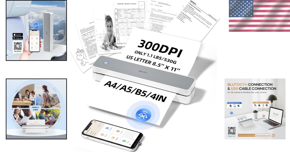Compact Wireless Thermal Printer - 300 DPI Inkless Printing for Smart Devices