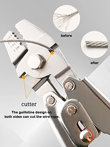 Wire Rope Cable Crimping Tool, Wire Rope Swaging Tool with Cutting Function,