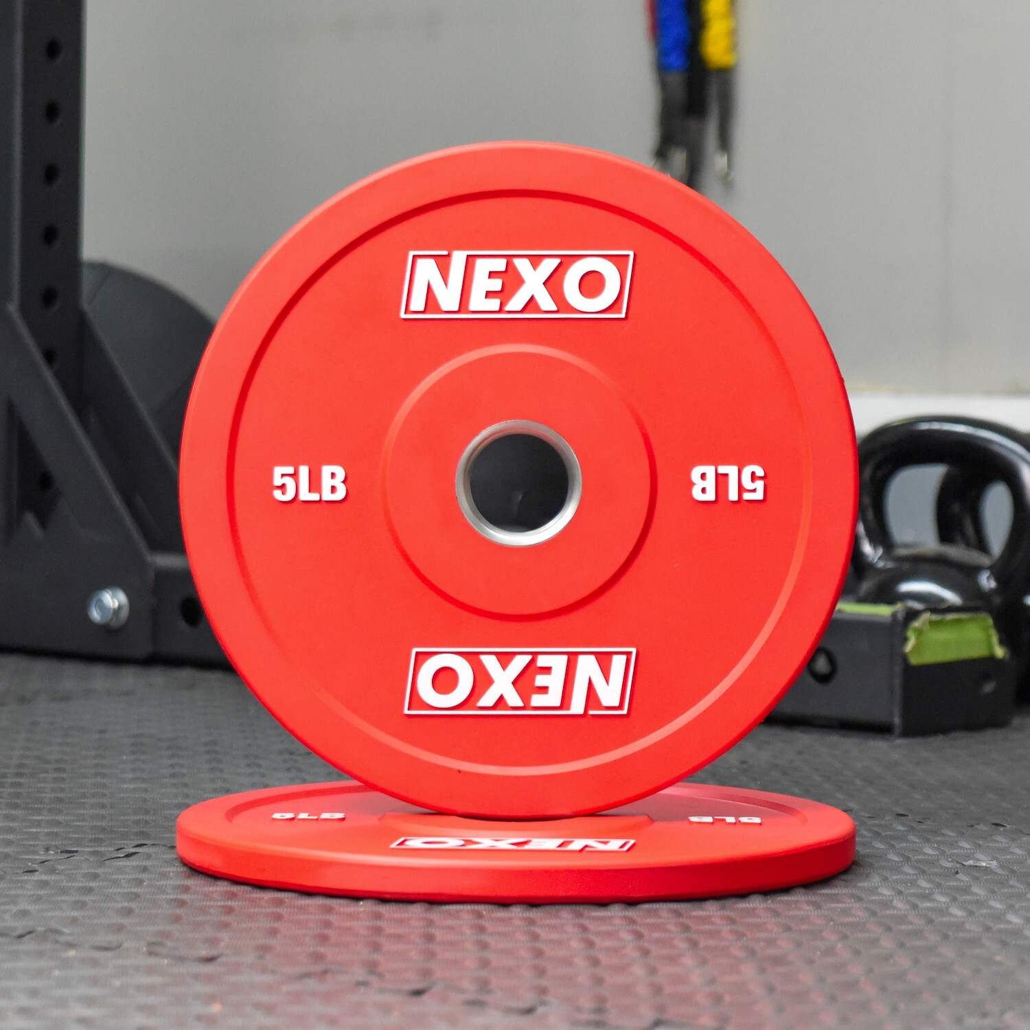 NEXO 5LB Red Rubber Bumper Plate Pair - Premium Matte Finish 2x 5LB Plates