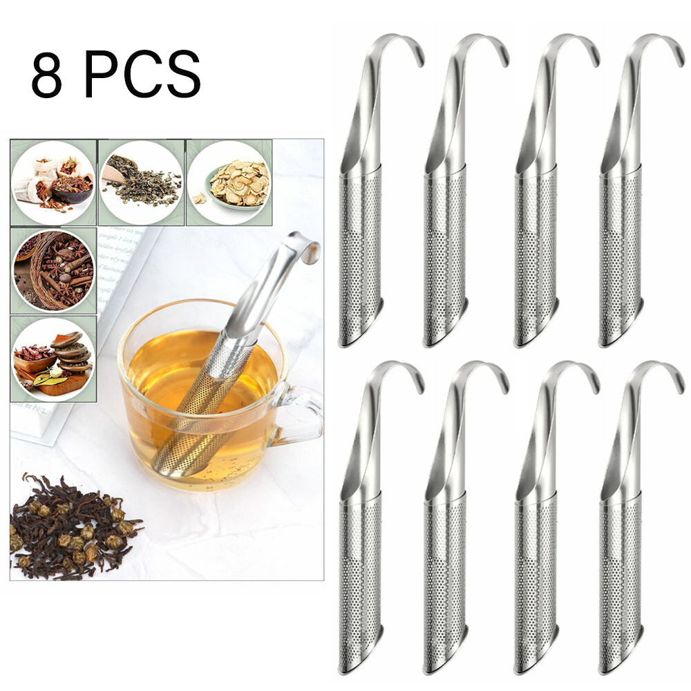 8xStainless Steel Tea Diffuser Tea Stick Strainer Tea Infuser Pipe w/Hook Handle