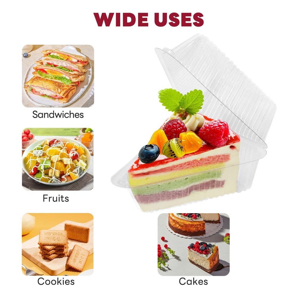 200 Pcs Individual Cake Slice Containers,Clear Pie Slice Containers Plastic D...
