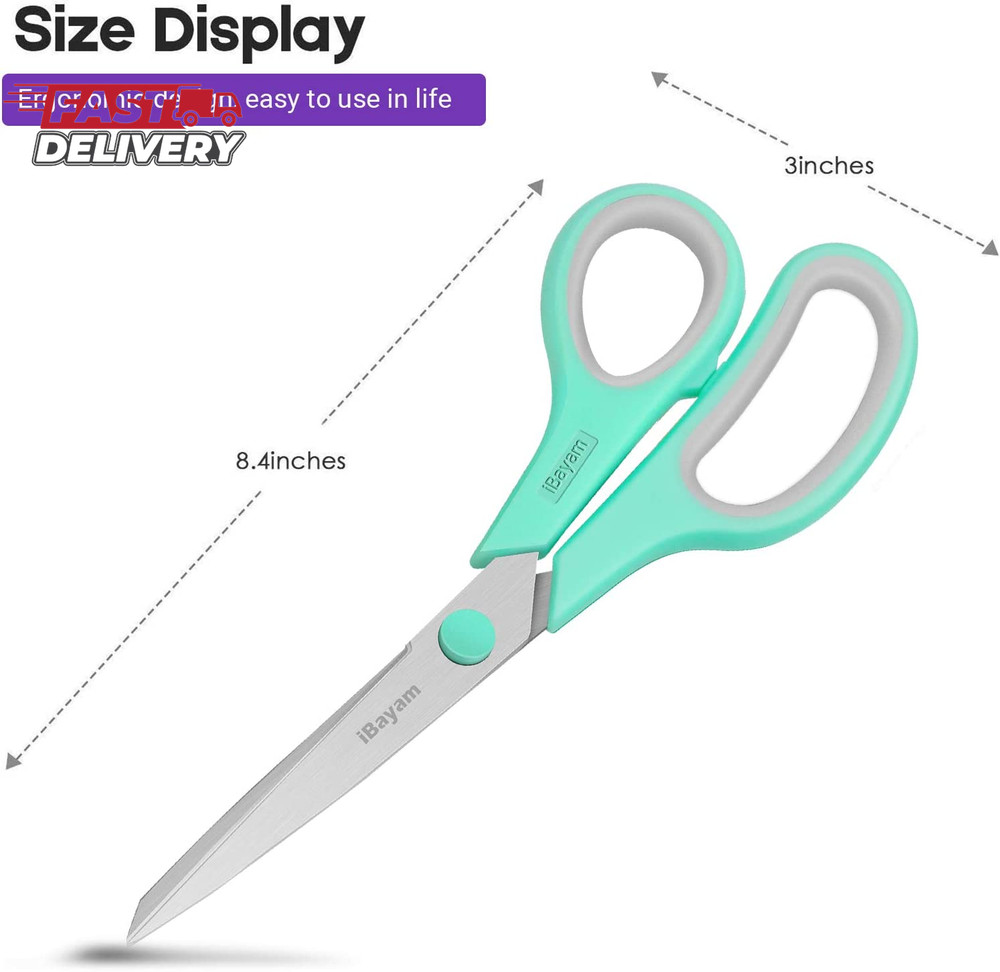 Scissors, Ibayam 8" All Purpose Scissors Bulk 3-Pack, Ultra Sharp 2.5Mm Thick Bl