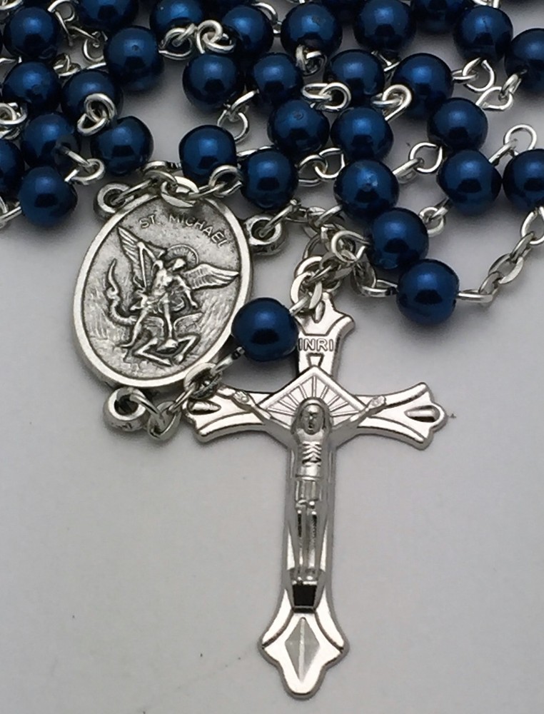 St Michael Police Officers Patron Saint Sapphire Rosary Beads