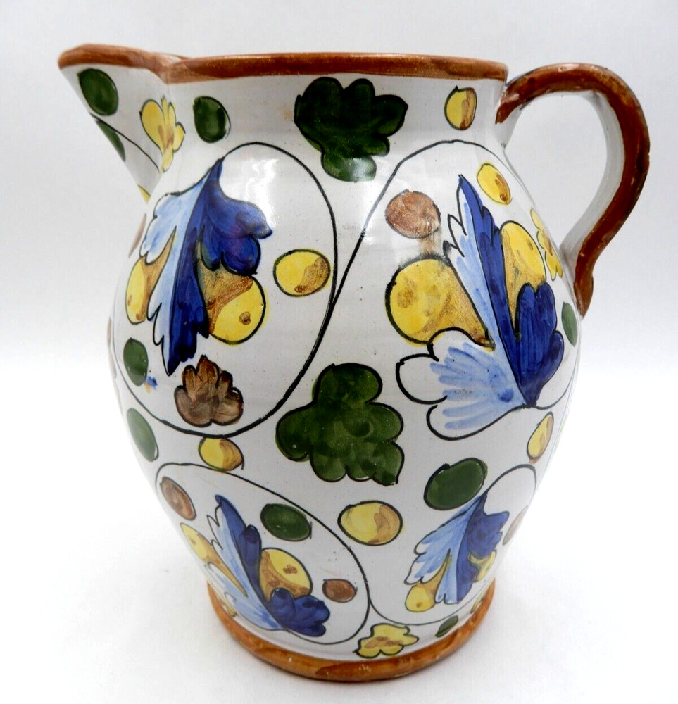 ITALIAN HANDMADE HAND-PAINTED LEAF & NUTS PATTERN CERAMIC JUG OR PITCHER