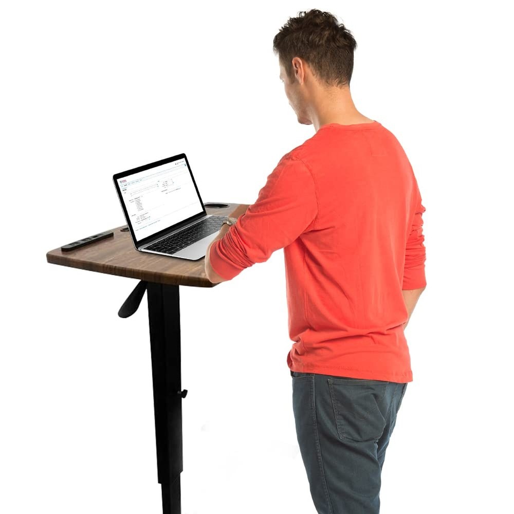 Over Bed Table Pneumatic Adjustable Height Stand Desk with Hidden Wheels USB ...