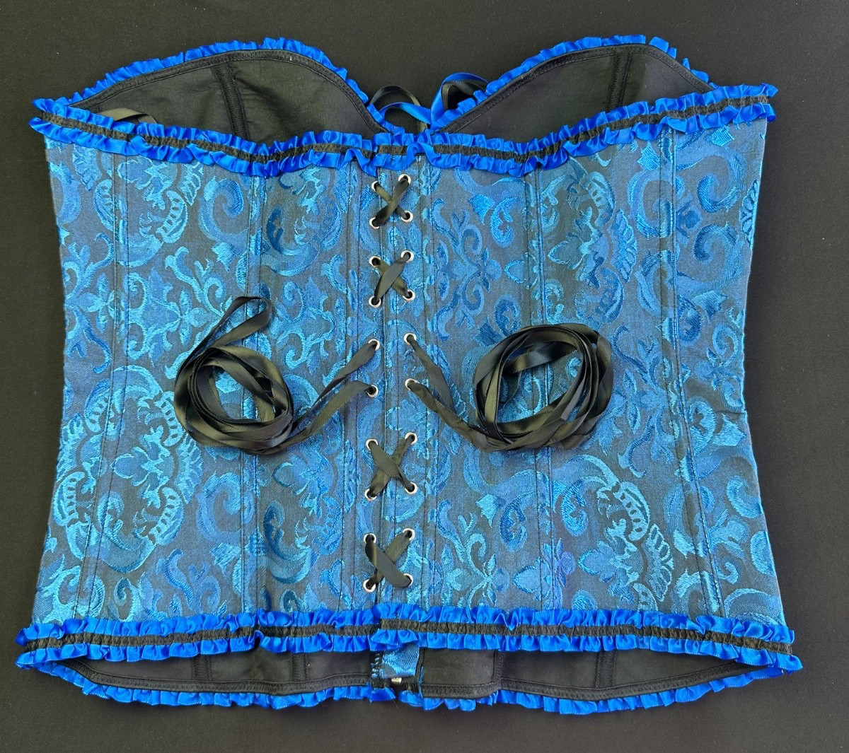 Blue Lace Corset Top XXL Lace Up Whimsigoth Renaissance Vamp Witchy Bustier Goth