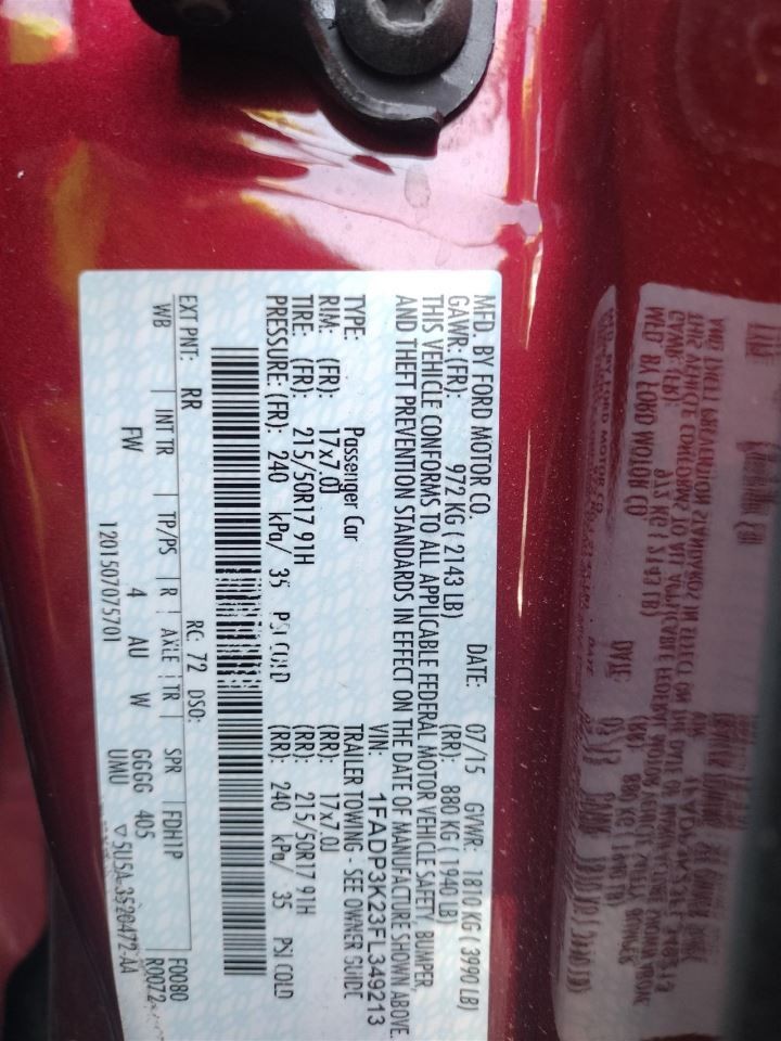 LEFT REAR DOOR WINDOW REGULATOR OEM 2014 FORD FOCUS