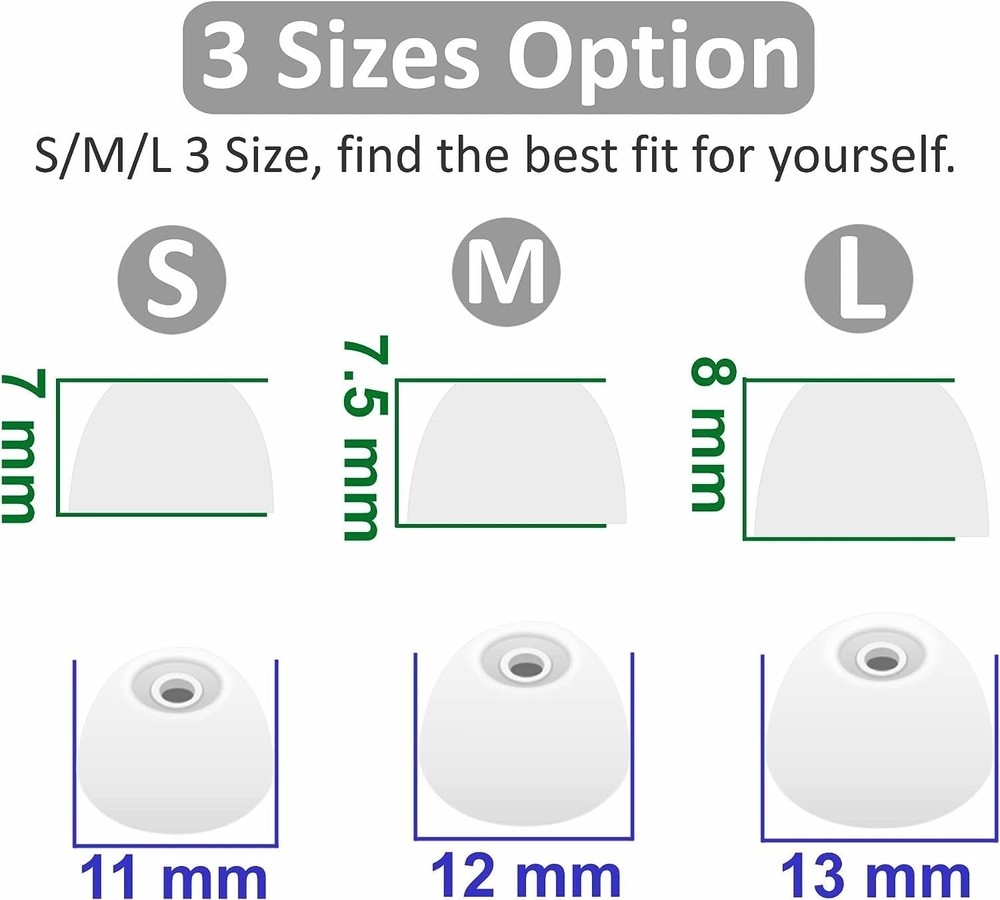Replacement Ear Tips Eartips Plug Gels Compatible S/M/L 3 Size, White
