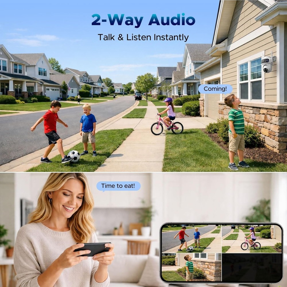 Wireless Security Camera System Outdoor Triple-Lens Security Cam Auto Tracking