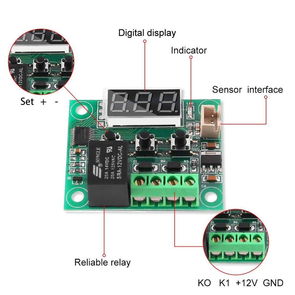 4x W1209 DC12V Digital Thermostat Temperature Control Switch Sensor With Case US