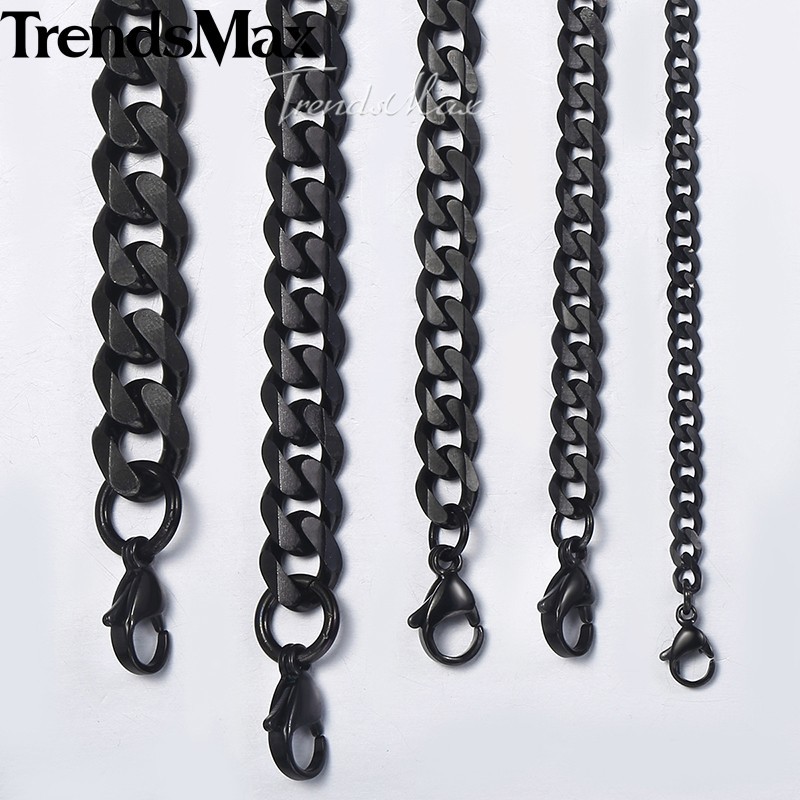 3/5/7/9/11mm Cuban Curb Mens Necklace Black Stainless Steel Link Chain 18"-30"