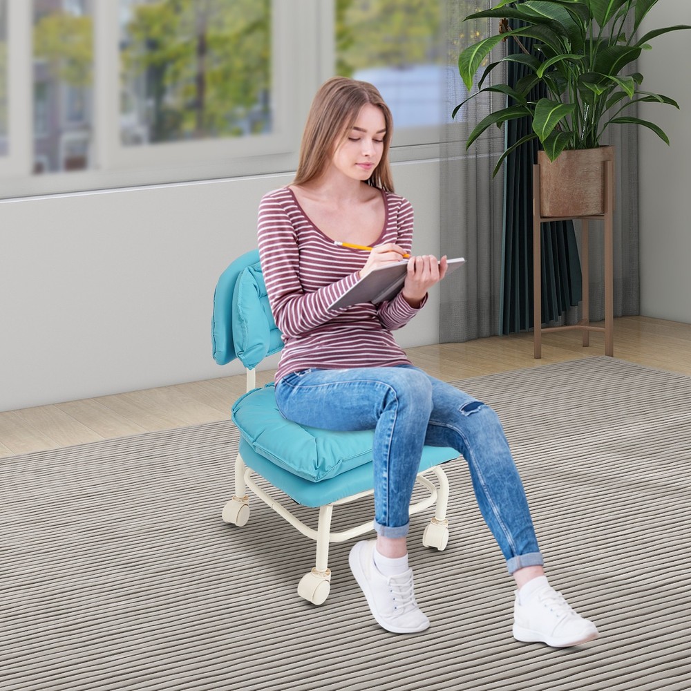 Minimalist Style Rolling Stool W/ Back Rest Sponge Heavy Duty Rolling Stool