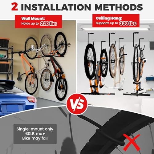 330LB Bike Rack Garage, 2 Pack Bike Wall Mount/Bike Ceiling X-Large Black