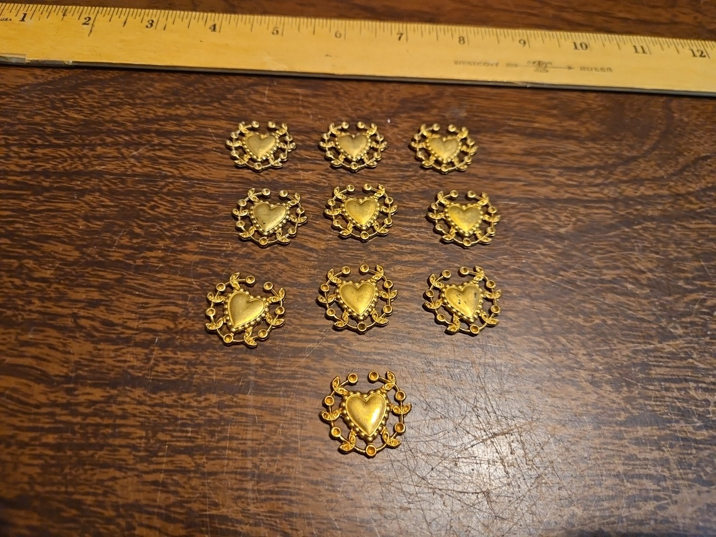 Lot Of 10 Framed Heart France Vintage 60s Brass Stampings Findings Jewelry