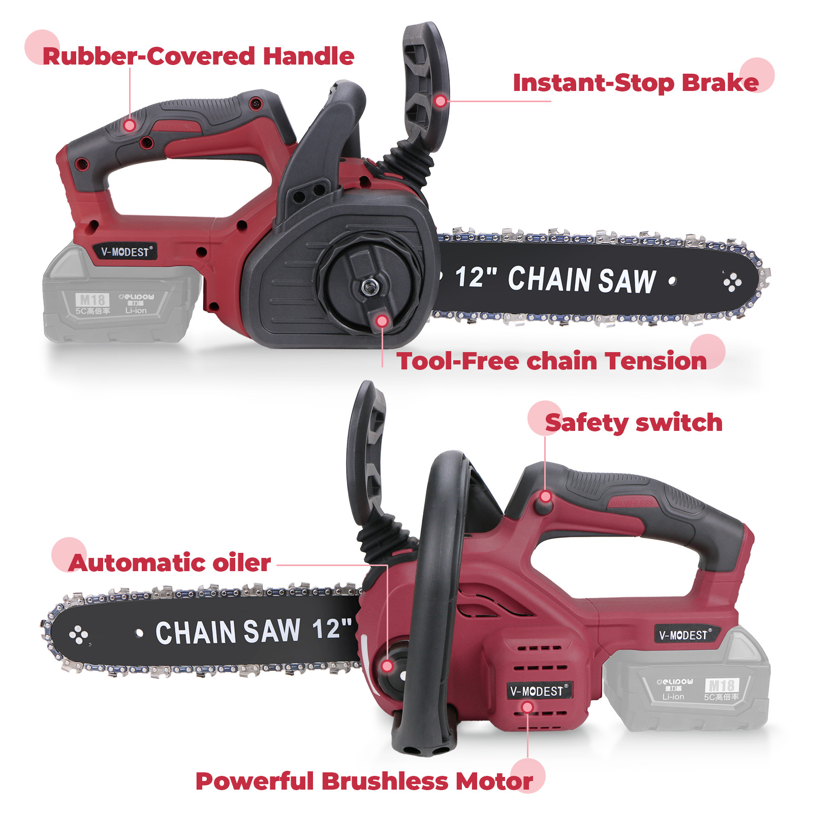 Compatible Milwaukee M18 Fuel 18V Battery Brushless 12 in Cordless Chainsaw